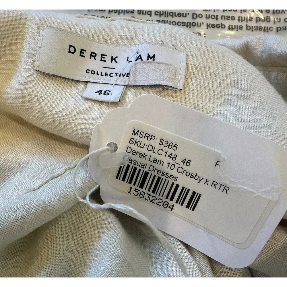 Derek Lam Beige Apron Wrap Mini Dress SIZE 10 Linen Designer Work Safari $365 - Picture 16 of 16
